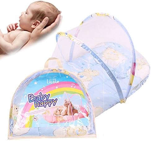 TAIYAL Baby Infant Bed Portable Folding Travel Crib Mosquito Net Tent Mattress Pillow (Blue)