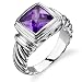 Trendy Chic: Designer Inspired Sterling Silver Cable Design Deep Purple Amethyst CZ Ring