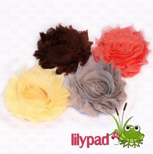 Amber 4 Piece Frayed Shabby Chick Rose Hair Flower Clips (2.5 inches)