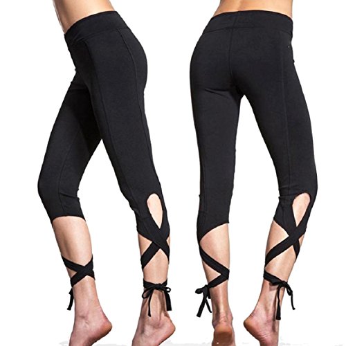 Lookatool Women Sports Gym Yoga Workout Cropped Leggings Fitness Lounge Pants (S, black)
