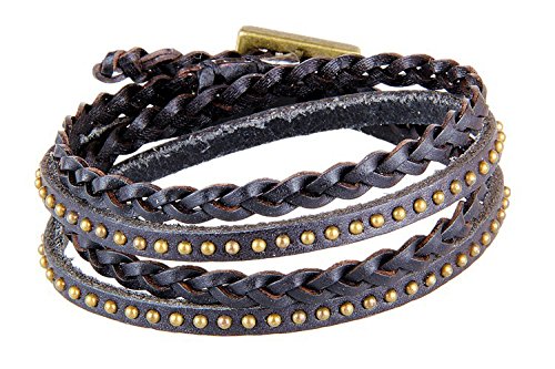 Gracallet® Black Fashion Punk Rock Rivets Multilayer Pu Leather Material Bracelet Cuff Wristband for Men, Women, Boys, Girls