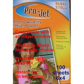 ProJet 6x4 Gloss Glossy 210 gsm photo inkjet printer paper 100 Cards Sheets