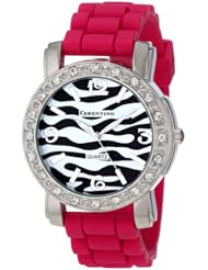 Cerentino Womens CR104-FS  Fuchsia Silicone Rubber Zebra Print Dial Watch