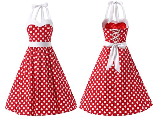 Dresstell(ドレステル) レディーズ エレガント 水玉柄 ノースリーブ ホルターネック ベルト付け Aラインのスカート スイング ミディ ワンピース フォーマルドレス 結婚式 発表会ドレス