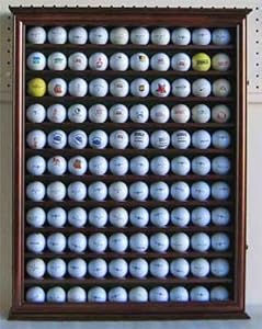 110 Golf Ball Display Case Wall Cabinet Holder, with glass door, Solid Wood (Walnut Finish)