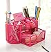 PAG Office Supplies Desktop Organizers and Accessories Storage Caddy with Drawer Mesh Pencil Holder Set for Women Girls, Rose Red