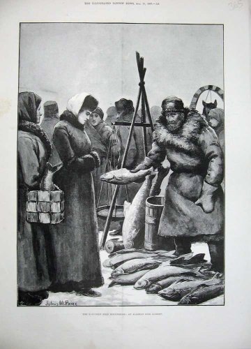 1897 KLONDIKE GOLD DISCOVERIES ALASKAN FISH MARKET ART