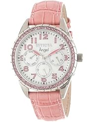 Invicta Womens 12603 Angel Pink Mother-Of-Pearl Dial Crystal Accented Pink Leather Band Watch