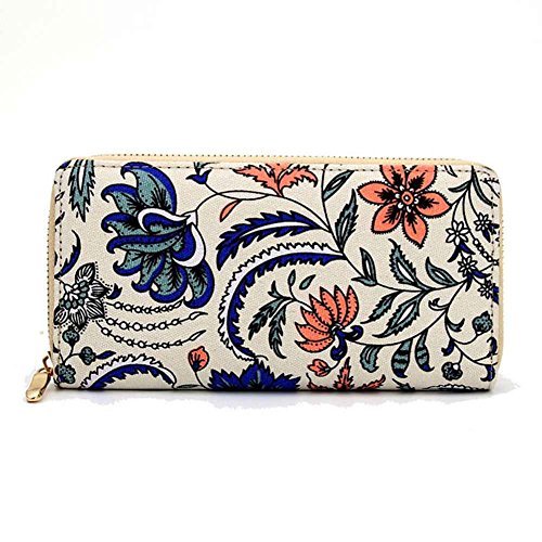 Badiya Women's Floral Canvas Clutch Wallet Cell Phone Zipper Around Long Purse