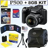 Nikon Coolpix P500 12.1 MP CMOS Digital Camera (Black) + 8GB Accessory Kit