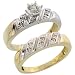 10k Gold 2-Piece Diamond Engagement Ring Set, w/ 0.13 Carat Brilliant Cut Diamonds, 3/16 in. (5mm) wide, Size 8