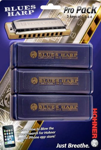 Hohner Blues Harp Harmonica 3 piece Pro Pack keys of G,C,A