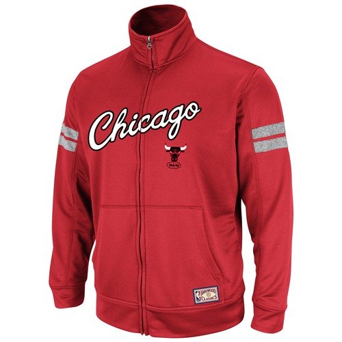 NBA Mens Chicago Bulls Elevate The Game Ath Red/Athletic Gray Marled Long Sleeve Mock Neck Synthetic Full Zip By Majestic (Ath Red/Athletic Gray Marled, Large) at Amazon.com