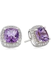 Sterling Silver Gemstone and Cubic Zirconia Stud Earrings