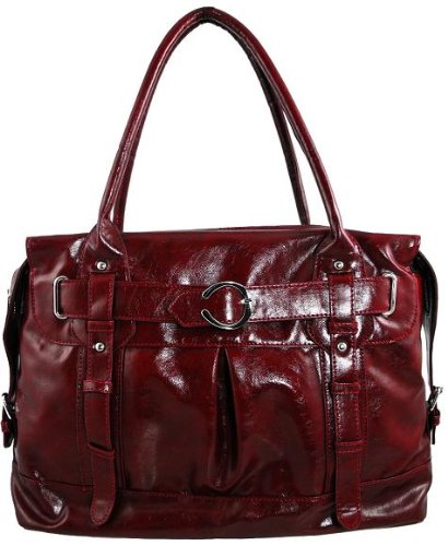 Womens Red Designer Office Buckle Shoulder Handbag