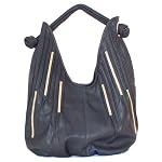 Black Leather Handbag Tall Rhinestone Stripe Hobo or