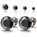 Pair Mens Black Cubic Zirconia Stud Earrings Stainless Steel Screw Back Post, 3-8 MM