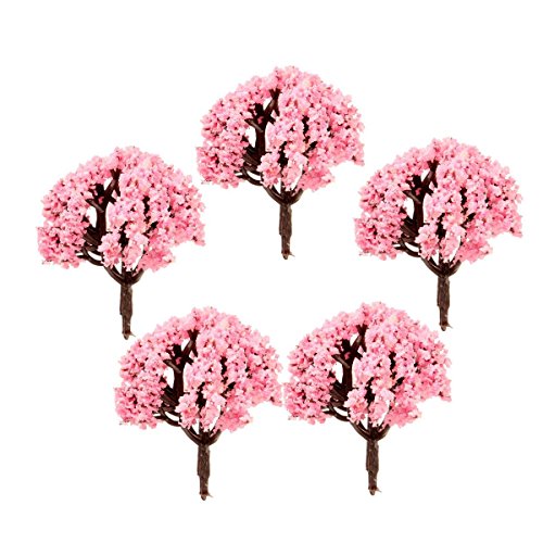 KINGSO-5Pcs-Light-Pink-Flower-Tree-Miniature-Fairy-Garden-Dollhouse-Layout-Model-Decor-Ornament-5cm