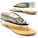 New Black Ladies Embellished Gladiator Flat Sandals Shoes Sz 3-8