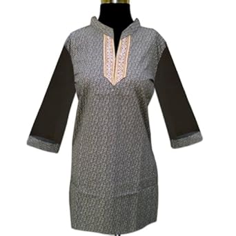 Handmade Block Printed Netted Cotton Top With Stones From India 