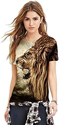 Hurama Womens 3D Printed Short Sleeve Crewneck T-Shirt Tops Lion Head XL