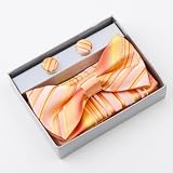 Orange Stripes Silk Pre-tied Bowtie, Cufflinks,Handkerchiefs Gift Box Set gold gift items Pointe BT2035