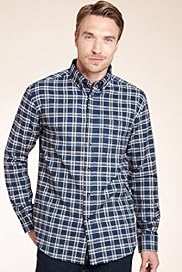 Blue Harbour Pure Cotton Brushed Twill Grid Check Shirt