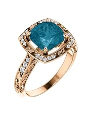18K Rose Gold 8.00x8.00mm Antique Cushion Cut London Blue Topaz and Diamond Ring -- LIFETIME WARRANTY