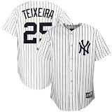 MLB Mark Teixeira New York Yankees Youth Short Sleeve 6 Button Synthetic Replica Jersey (Wht/Nvy Pinstrps, Small)