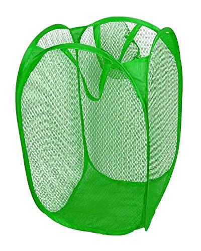 KUU Pop-up Net Laundry Bag Mesh Foldable Wash Clothes Storage Hamper-Green