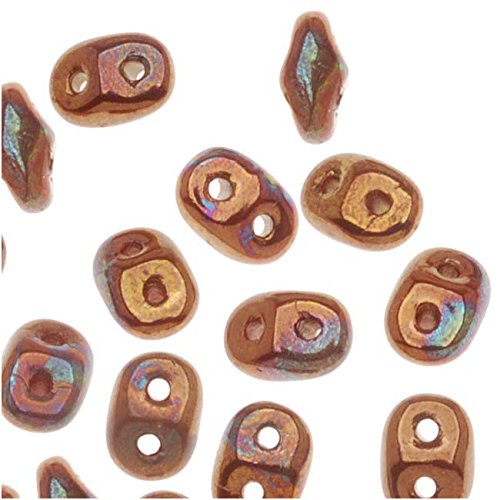 Czech Glass Super Duo 2-Hole Seed Beads 5.5x3.5mm Opaque Red/Bronze Luster (8g)