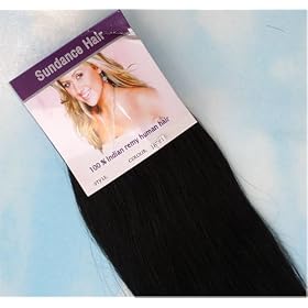 CLIP IN ON INDIAN REMY HUMAN HAIR EXTENSION SET 16" COLOR 1 (JET BLACK)