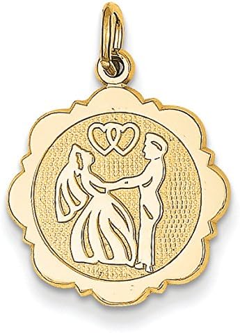 14k Yellow Gold Bride and Groom Charm Pendant - 23mm