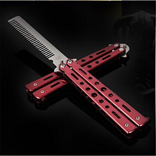 Practice Training Stainless Steel Butterfly Knife Comb Outdoor Tool,Red