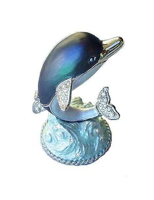 Leaping Standing Jumping Dolphin Box Swarovski Crystals Porpoise Pill Trinket Keepsake FREE SHIP! Certificate of Authenticity