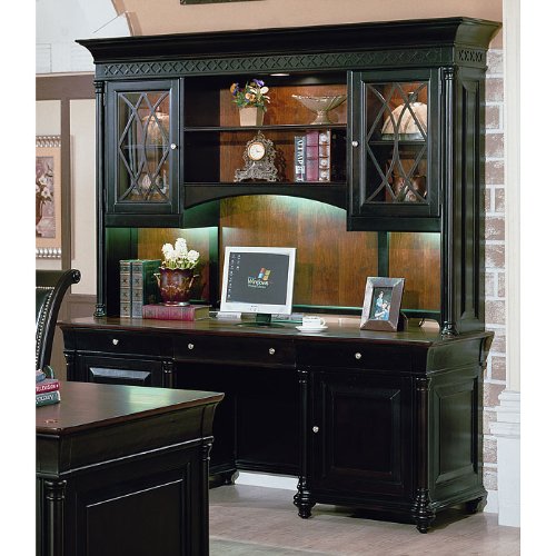 Buy Cheap Chocolate and Cherry Computer Credenza with Hutch Chocolate/Cherry