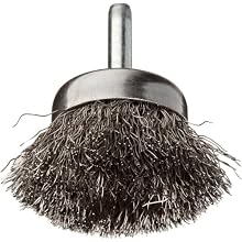Weiler Stem-Mounted Wire Cup Brush, Round Shank, Stainless Steel 302, Crimped Wire, 1-3/4" Diameter, 0.0118" Wire Diameter, 1/4" Shank, 3/4" Bristle Length, 13000 rpm (Pack of 1)