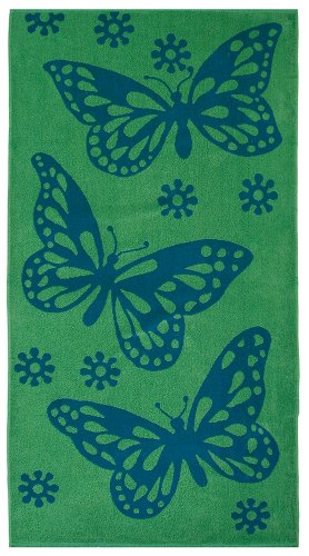 Butterfly Green Blue - Terry Jacquard Beach Towel size 30x60 - 400 grams 100% Pure Ringspun Cotton - Brilliant intense vibrant colors - Highly absorbent easy care machine wash - Use for picnic poolside or as a colorful bath towel - Save 53%