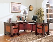 Hot Sale Traditional Dark Two-Tone L Shaped Computer Desk w/Storage