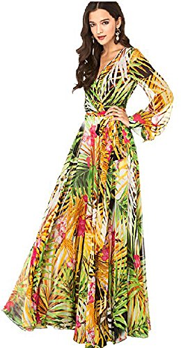 ドレス ワンピース 花柄 リゾート トロピカル 南国 ハワイ フラワー柄 長袖 マキシ丈 セレブ デート カジュアル レディース 秋物 冬物 可愛いスカーフ付き R456