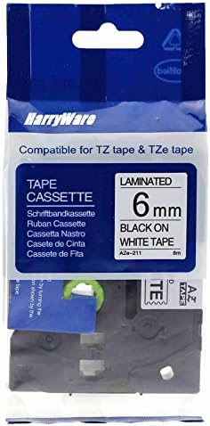 HarryWare Replacement Label Tape Compatible for Brother P-touch TZ-211 TZ211 Pack of 2