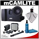 ALM mCAMLITE Stabilizer Mount (Black) with Wide-Angle & Macro Video Lens + Microphone + LED Video Light + Accessory Kit for Apple iPhone 4 & 4S