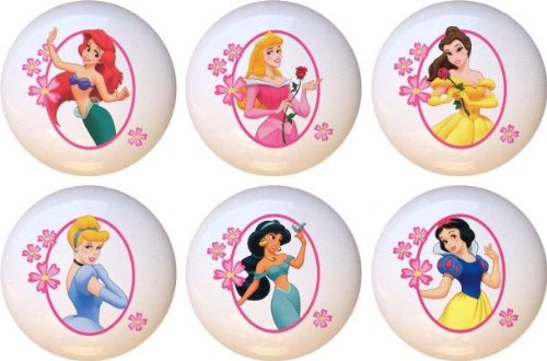 Komodoce456 Disney Princess Floral Border Drawer Pulls Knobs Set Of 6