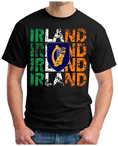 OM3 – IRLAND – T-Shirt IRELAND EM 2016 FRANKREICH FRANCE FUSSBALL FANSHIRT SOCCER CUP SPORT TRIKOT EUROPAMEISTER, 3XL, schwarz