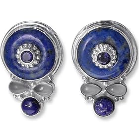 Sterling Silver Lapis and Moonstone Earrings by Sajen by Sajen Sterling Silver