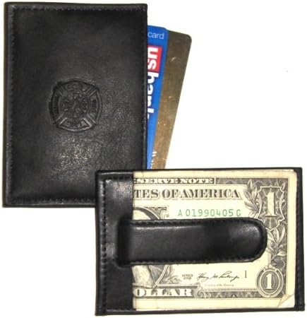 Fire Fighter Front Pocket Money Clip Wallet - Black Leather