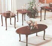 3pcs Queen Anne Style Cherry Finish Coffee & End Tables Set