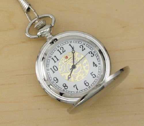 Quartz Pocket Watch Antique Silver tone Free Engraving Gold Dial