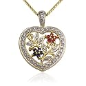 18k Yellow Gold Overlay Ruby and Sapphire Flowers w/ Diamond-Accent Pendant