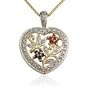 18k Yellow Gold Plated Ruby, Sapphire and Diamond Accent Flowers Heart Pendant